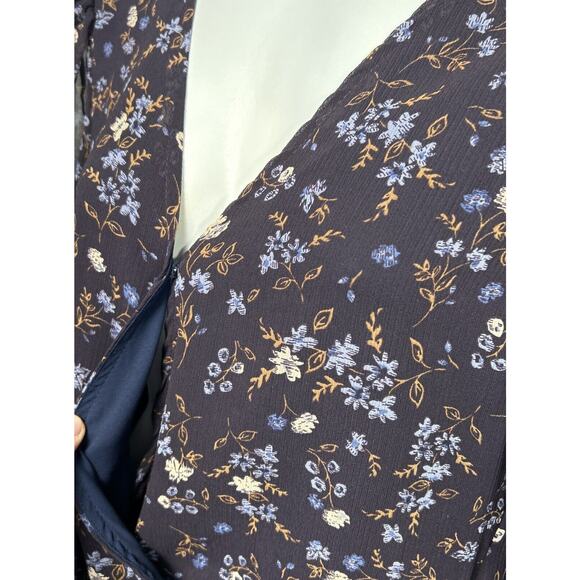 1.State Women Small Blue Floral Chiffon Blouse Top L/S Tie Waist V-neck Career - Picture 3 of 10